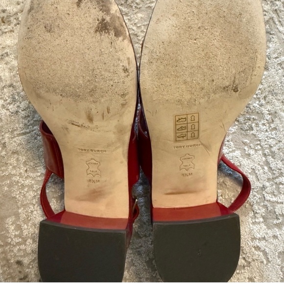 Tory Burch Glossy Red Sandals with Gold Emblem - Picture 3 of 6